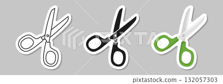 Scissor sticker icon set collection in flat style. Cutting hair equipment vector illustration on isolated background. Hairdressing sign business concept. 132057303