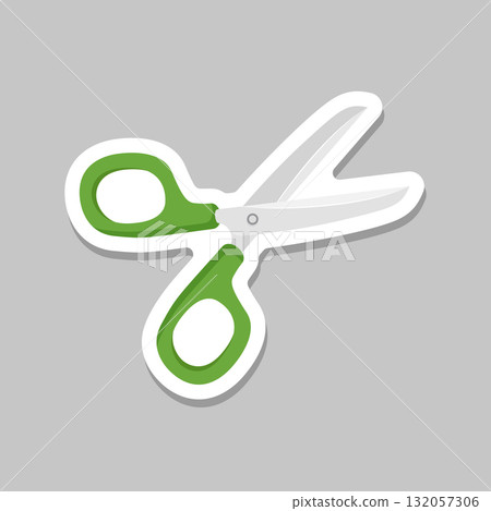 Scissor sticker icon in flat style. Cutting hair equipment vector illustration on isolated background. Hairdressing sign business concept. 132057306