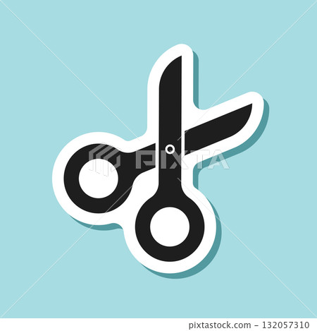 Scissor sticker icon in flat style. Cutting hair equipment vector illustration on isolated background. Hairdressing sign business concept. Scissor sticker icon in flat style. Cutting hair equipment vector illustration on isolated background. Hairdressing sign business concept. 132057310