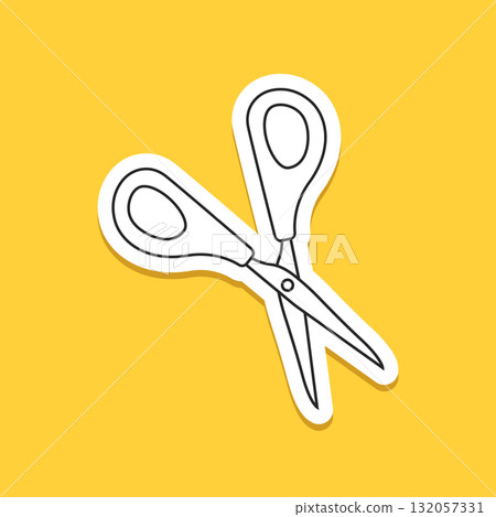 Scissor sticker icon in flat style. Cutting hair equipment vector illustration on isolated background. Hairdressing sign business concept. 132057331