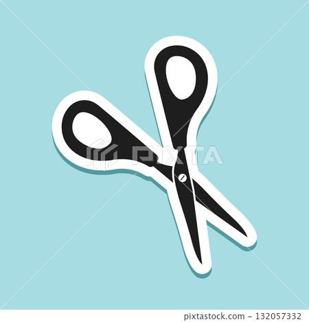 Scissor sticker icon in flat style. Cutting hair equipment vector illustration on isolated background. Hairdressing sign business concept. Scissor sticker icon in flat style. Cutting hair equipment vector illustration on isolated background. Hairdressing sign business concept. 132057332