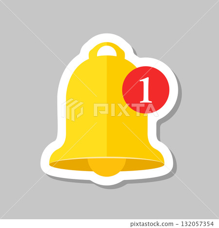 Notification bell sticker icon in flat style. Incoming inbox message vector illustration on isolated background. Ringing bell sign business concept. Notification bell sticker icon in flat style. Incoming inbox message vector illustration on isolated background. Ringing bell sign business concept. 132057354