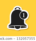 Notification bell sticker icon in flat style. Incoming inbox message vector illustration on isolated background. Ringing bell sign business concept. 132057355