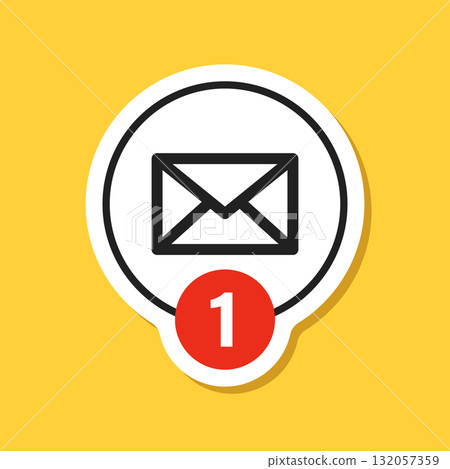 New message sticker icon in flat style. Incoming inbox email vector illustration on isolated background. Bubble notification sign business concept. 132057359