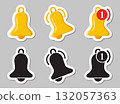 Notification bell sticker icon set in flat style. Incoming inbox message vector illustration on isolated background. Ringing bell sign business concept. 132057363