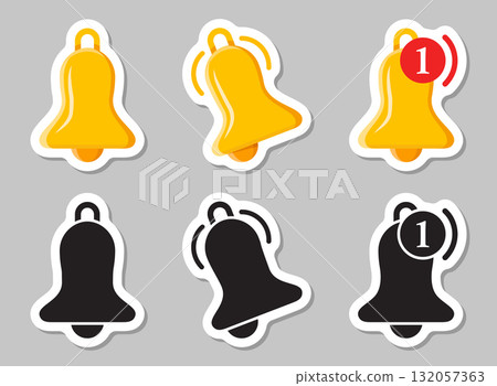 Notification bell sticker icon set in flat style. Incoming inbox message vector illustration on isolated background. Ringing bell sign business concept. Notification bell sticker icon set in flat style. Incoming inbox message vector illustration on isolated background. Ringing bell sign business concept. 132057363