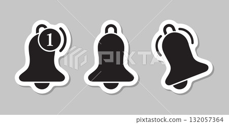 Notification bell sticker icon set in flat style. Incoming inbox message vector illustration on isolated background. Ringing bell sign business concept. Notification bell sticker icon set in flat style. Incoming inbox message vector illustration on isolated background. Ringing bell sign business concept. 132057364