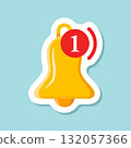 Notification bell sticker icon in flat style. Incoming inbox message vector illustration on isolated background. Ringing bell sign business concept. 132057366
