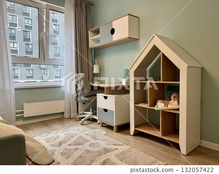 a modern children's room in a stylish interior of a new apartment in bright colors 132057422