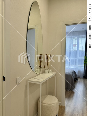 Women's white dressing table in a modern and stylish interior 132057445