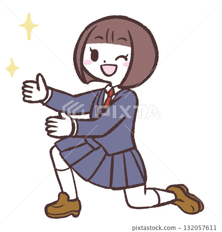 Illustration of a female student praising 132057611