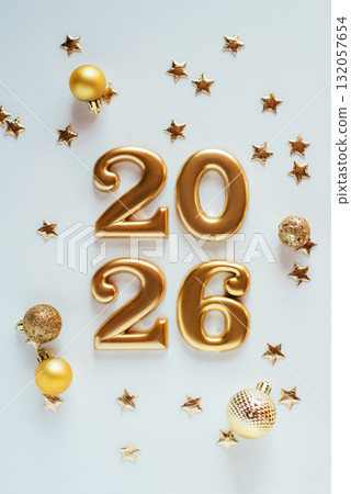 Metal numbers 2026 on a white table. Happy New Year 2026 is coming concept. 132057654