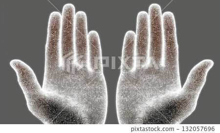 Abstract representation of human hands with dotted pattern on gray background Abstract representation of human hands with dotted pattern on gray background 132057696