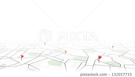Navigation concept with pin pointers. Location pin on perspective city map. Vector illustration on white background Navigation concept with pin pointers. Location pin on perspective city map. Vector illustration on white background 132057733