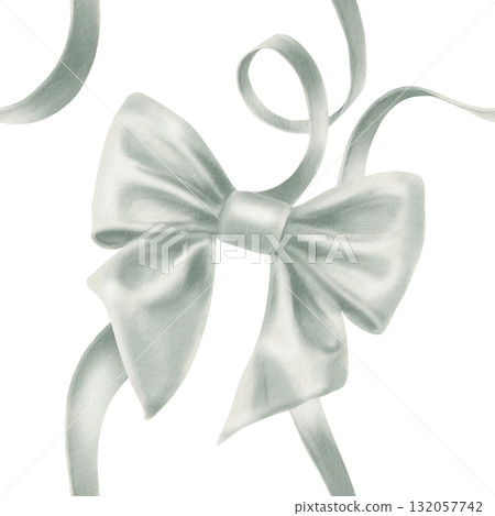 Vintage silk blue bow and wavy ribbons in seamless pattern for Christmas decoration presents,boxes,holidays gifts,wrapping paper.Hand drawn watercolor illustration on white background Vintage silk blue bow and wavy ribbons in seamless pattern for Christmas decoration presents,boxes,holidays gifts,wrapping paper.Hand drawn watercolor illustration on white background 132057742