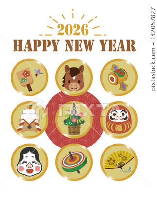 [2026年新年快樂] 西式馬年新年賀卡_9個幸運圖標 132057827