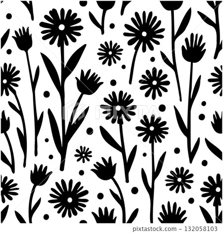Elegant Black and White Floral Pattern for Backgrounds and Textile Designs Elegant Black and White Floral Pattern for Backgrounds and Textile Designs 132058103