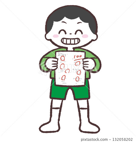 一個男孩在考試中取得滿分的插圖 132058202