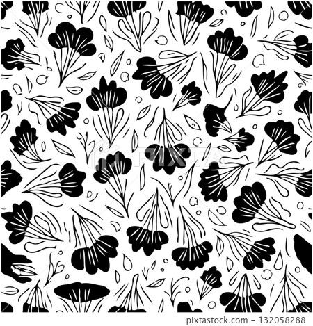 Floral illustration with black and white color design for graphic design elements Floral illustration with black and white color design for graphic design elements 132058288