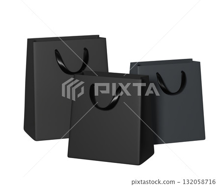 3D Black Shopping Bags. Assortment of Shopping Bags for Black Friday. 3d render 3D Black Shopping Bags. Assortment of Shopping Bags for Black Friday. 3d render 132058716