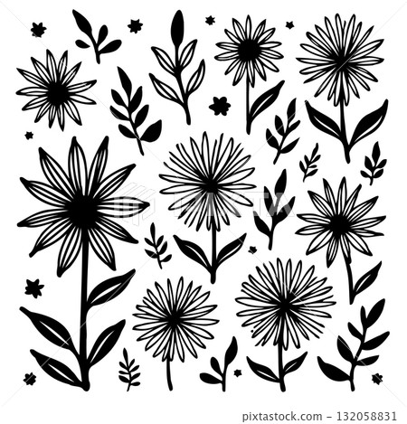 Elegant floral elements isolated on white for design, hand drawn vector set Elegant floral elements isolated on white for design, hand drawn vector set 132058831