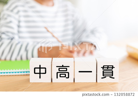 A boy studying with a block of junior and senior high school students A boy studying with a block of junior and senior high school students 132058872