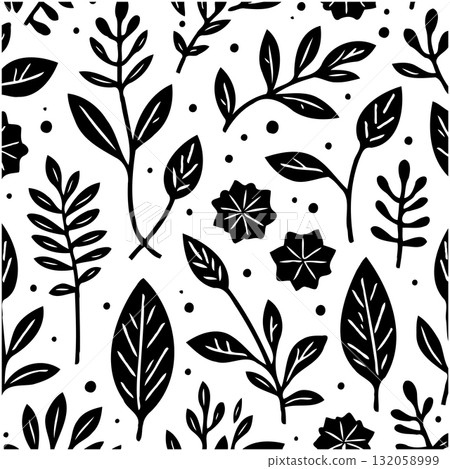Elegant floral seamless pattern in black and white for versatile backgrounds Elegant floral seamless pattern in black and white for versatile backgrounds 132058999