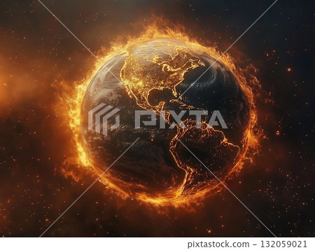 Scorched planet Earth in cosmic space, illustration Scorched planet Earth in cosmic space, illustration 132059021
