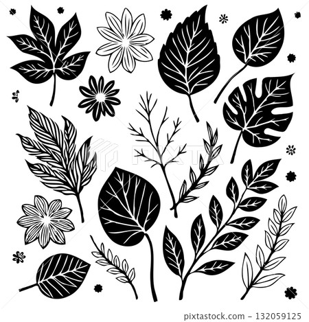 Botanical Vector Collection: An assortment of floral and leaf clip art set for design 132059125