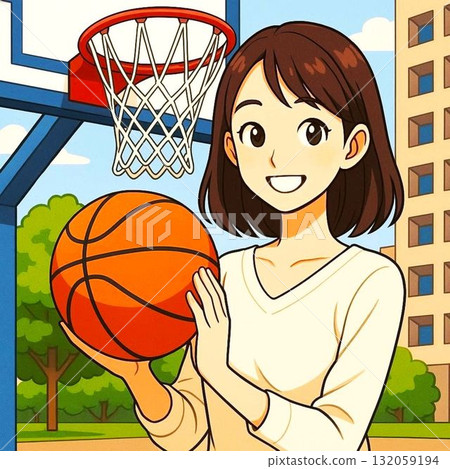 Illustration of a woman playing basketball 132059194
