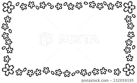 Cherry blossom hand-drawn black and white frame 132059195