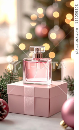 Perfume bottle in simple luxurious Christmas gift box Perfume bottle in simple luxurious Christmas gift box 132059308