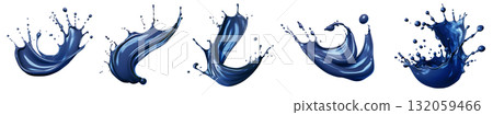 Blue aqua cream liquid paint ink splash swirl wave on transparent background cutout, PNG file. Many assorted different design. Mockup template for artwork graphic design	 132059466