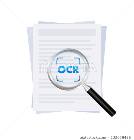 Document with OCR magnifying glass for text recognition 132059486