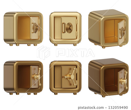 cartoon style open gold safe box 3D graphic 132059490