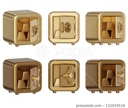 cartoon style open gold safe box in gold 3D graphic 132059538