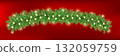 Green fir branches with glitter stars, golden light and berries border. Merry Christmas garland frame. New Year red card. Winter Holiday background. Xmas evergreen plant banner. Vector illustration 132059759