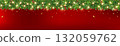 Green fir branches with glitter stars, golden light and berries frame. Merry Christmas garland border. New Year red card. Winter Holiday background. Xmas evergreen plant banner. Vector illustration 132059762