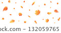 Autumn leaf flying frame. October foliage wave background. Thanksgiving day card. Fall maple composition. Oak leaves decor september poster. Orange plant. Harvest party invitation.Vector illustration 132059765