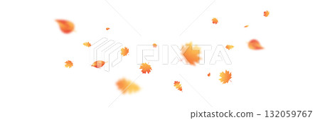 Autumn leaf flying wave background. October foliage frame. Thanksgiving day card. Fall maple composition. Oak leaves decor september poster. Orange plant. Harvest party invitation.Vector illustration 132059767