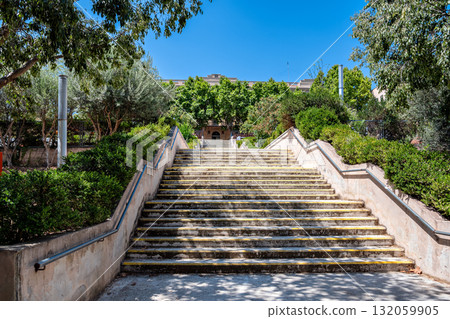 Staircase with stone steps. Staircase with stone steps. 132059905