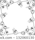 Cherry sakura white flower and bud on stems, hand drawn vector ink, apple blossom early spring wildflower botanical illustration. Isolated border frame, for wedding, florist shop, scrapbooking 132060130