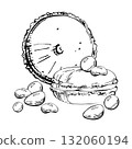Whoopie pies, sandwich cakes and airy macarons with sweet candy dragees. Isolated hand drawn vector ink illustration. Festive food tags, cafe dessert bundles, recipe visuals, bakery sticker designs. 132060194