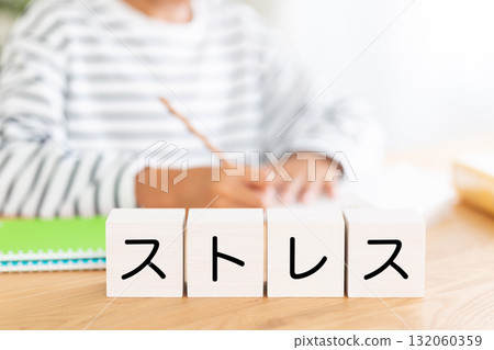Elementary school boy studying with stress blocks Elementary school boy studying with stress blocks 132060359