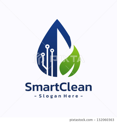 Eco-Tech Drop logo template design. Water drop, leaf and circuit board icon concept. Vector illustration 132060363