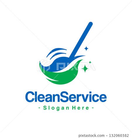 Abstract Eco-Broom Logo Design Template. Vector illustration of a cleaning service technology symbol. 132060382