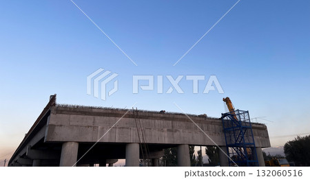 Concrete Bridge Construction Site at Dusk 132060516