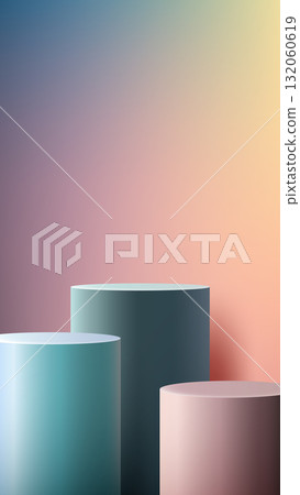 3d mockup podium with teal blue and pink gradient background for product display, modern minimal scene with geometric pedestal and smooth lighting for branding and presentation showcase 132060619