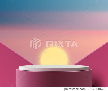 3d mockup product display with pink pedestal and sunset gradient background for modern branding and minimal showcase design in vibrant studio scene 3d mockup product display with pink pedestal and sunset gradient background for modern branding and minimal showcase design in vibrant studio scene 132060629
