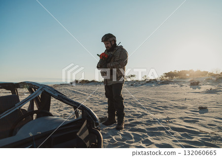 Mercenary Soldier Bringing Flowers To His Lost Friend 132060665